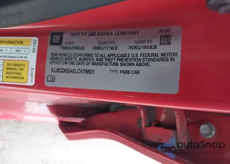 2020 Chevrolet Spark Fwd 1Lt Automatic from USA, damaged, VIN KL8CD6SA6LC476601